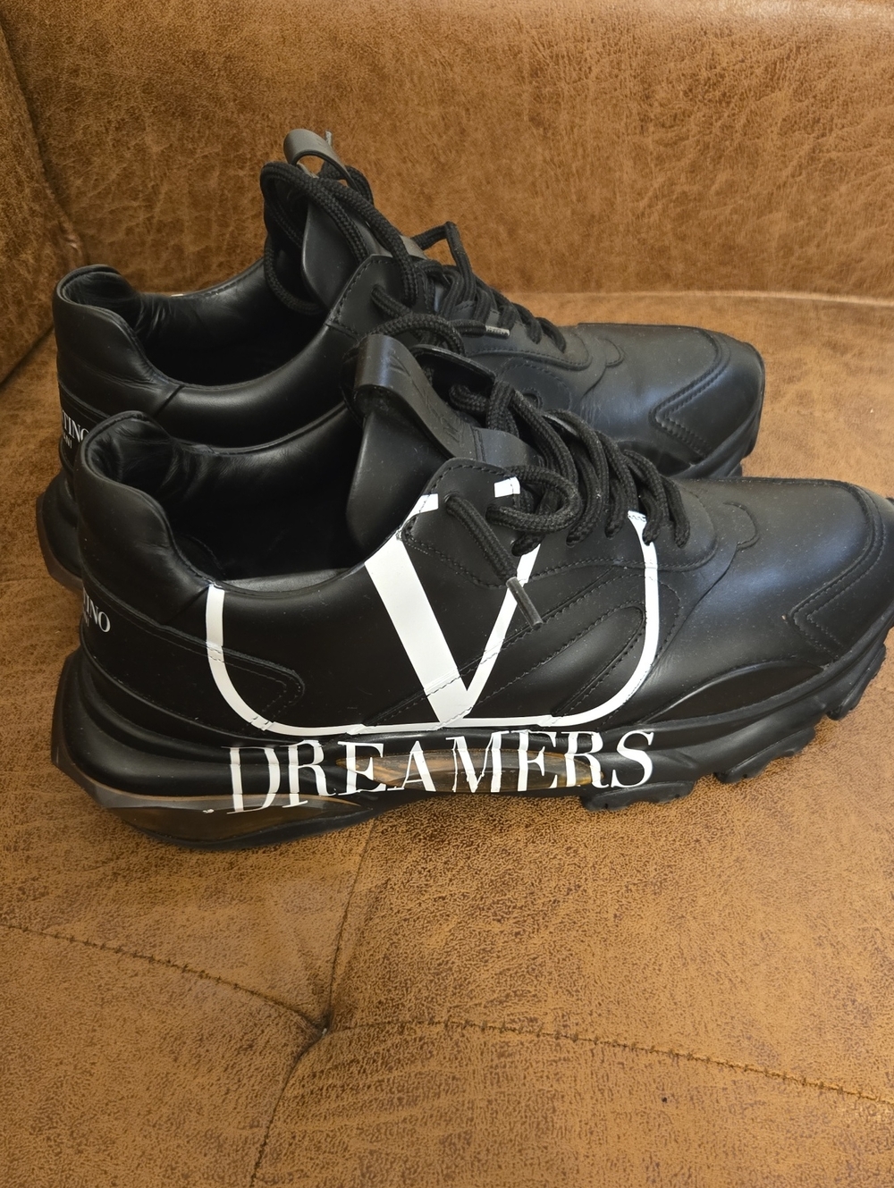 Valentino Black Leather 'Dreamers' Men's Sneakers with White Logo
